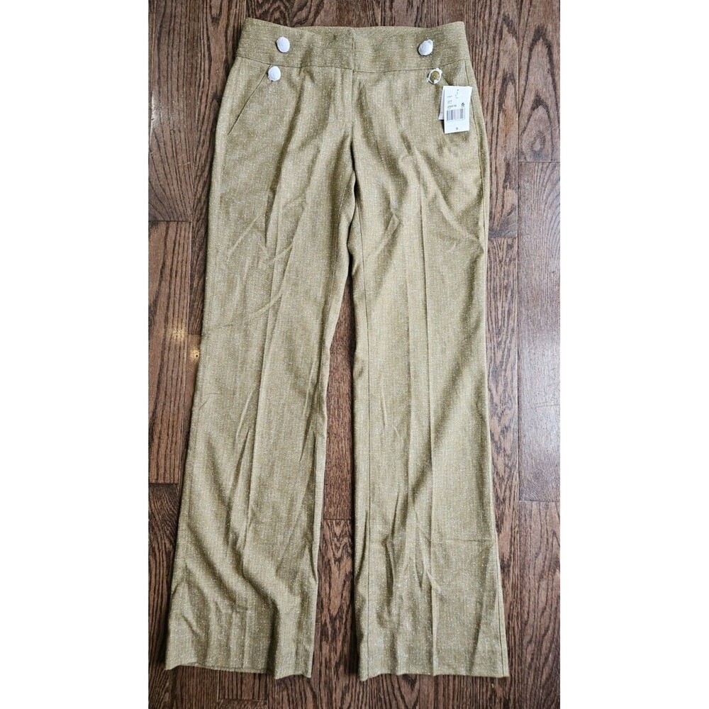 Cabi Style 377 Charlie Tan /  Yellow Pinstripe Wide Leg Pants Trousers NWT Sz 6
